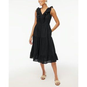 J Crew Factory NWT V-neck Smocked Sleeveless Ruffle Midi Dress in Black size 14